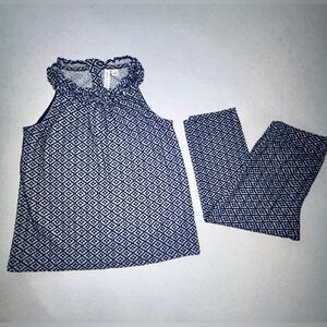 NWOT Janie and Jack Blue and White Geometric Blouse and 7/8 Pant Set